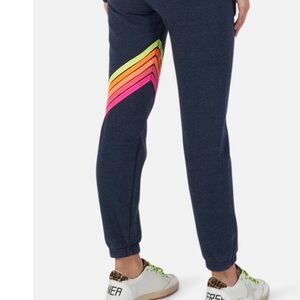 Aviator Nation Navy Joggers with Vibrant Rainbow Stripes